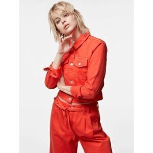 J Brand Womens Orange Faye Crop Denim Jean Jacket Size XS